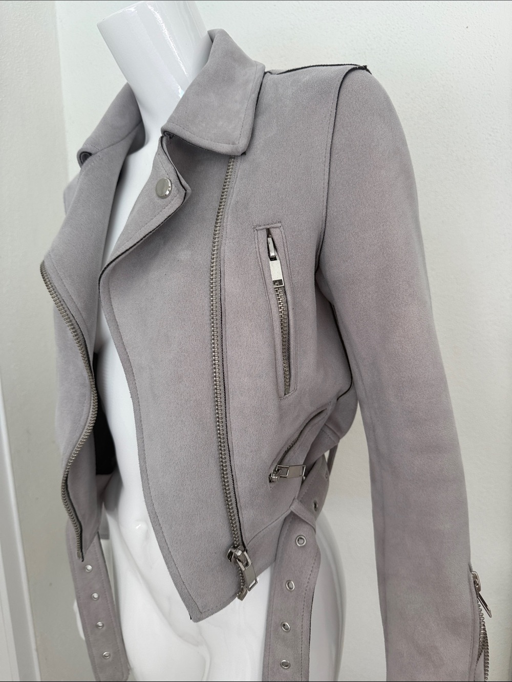 Zara UltraSuede Moto Jacket - Light Gray size XS- Excellent - Picture 3 of 13